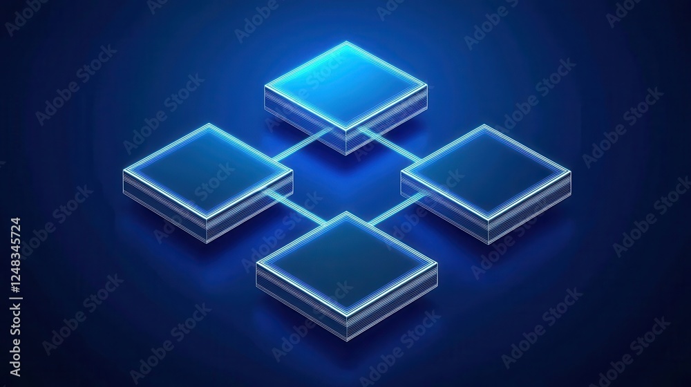 Aufkleber A digital representation of interconnected data blocks glowing in blue, symbolizing technology, networking, and data processing.