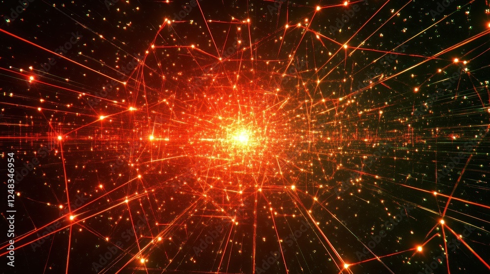 Poster Abstract Network Of Glowing Lines And Points In Space