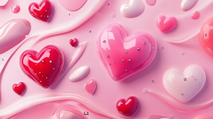 Obraz premium Assorted hearts on a pink background.