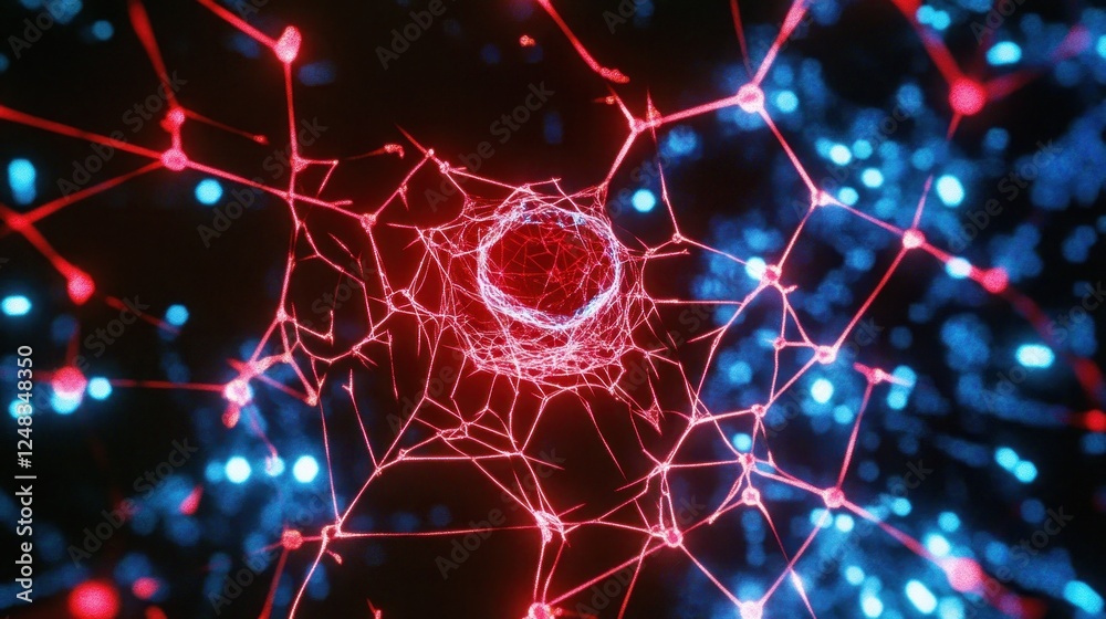 Poster abstract neural network glowing red and blue