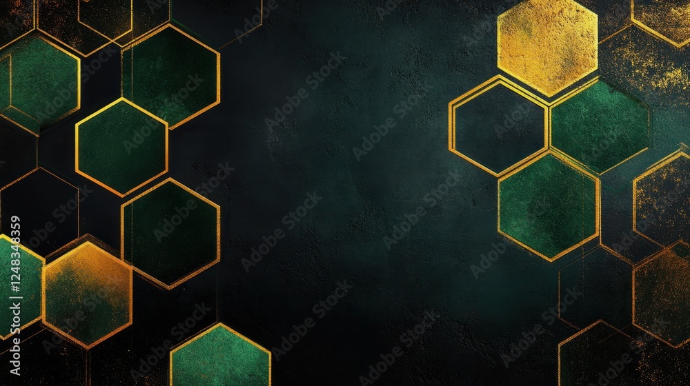 Poster abstract green gold hexagon geometric pattern background