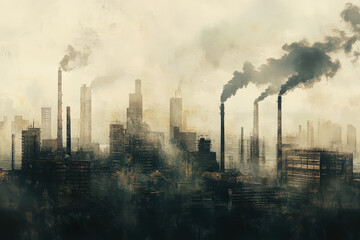 Obraz premium Polluted city skyline evokes somber mood