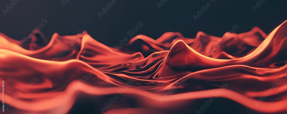 Poster a vibrant, flowing landscape of red and orange waves, creating a dynamic texture that evokes warmth 