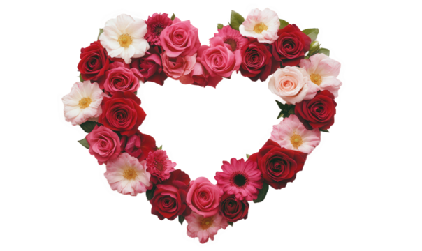 A heart composed of red and white roses