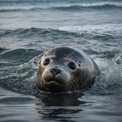 A baby seal being released back into the ocean after rehabilitation, looking toward its new life.