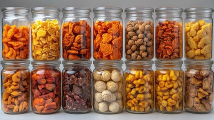 Jars of dried fruit snacks studio shot