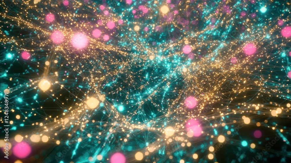 Aufkleber abstract glowing network with vibrant lights and bokeh effects