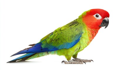 Obraz premium A stunning and colorful parrot perched gracefully, its bright green, blue, and red feathers vividly detailed.