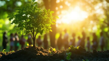 A group of business professionals working together to implement actionable steps for carbon footprint reduction, using technology and data analytics for sustainability efforts