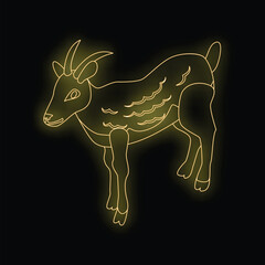 Neon style illustration of a goat standing on black background