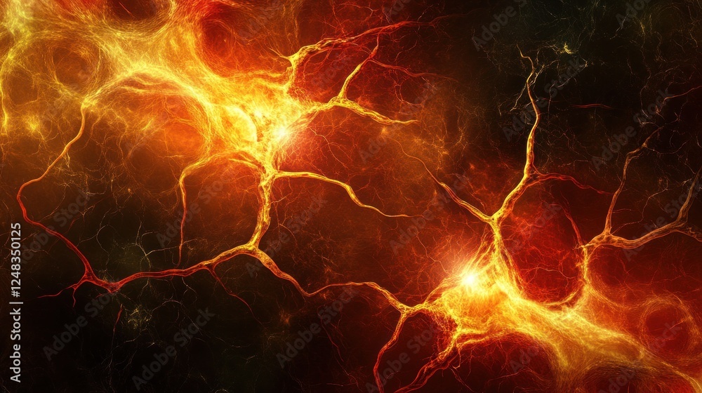 Poster Fiery Abstract Neural Network Structure Visualization