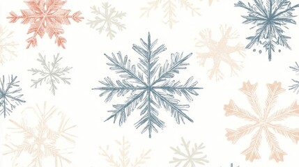Elegant Snowflakes Pattern with Delicate Winter Colors on White Background