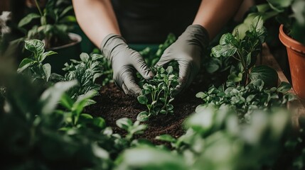 Hands in Garden Soil Planting New Seedlings with Care and Precision