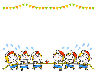 Obraz premium かわいいサルの運動会・綱引き