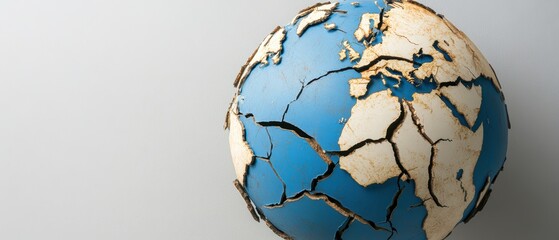 Global Trade Tariffs Impact Concept. A cracked globe symbolizes environmental issues and global challenges.