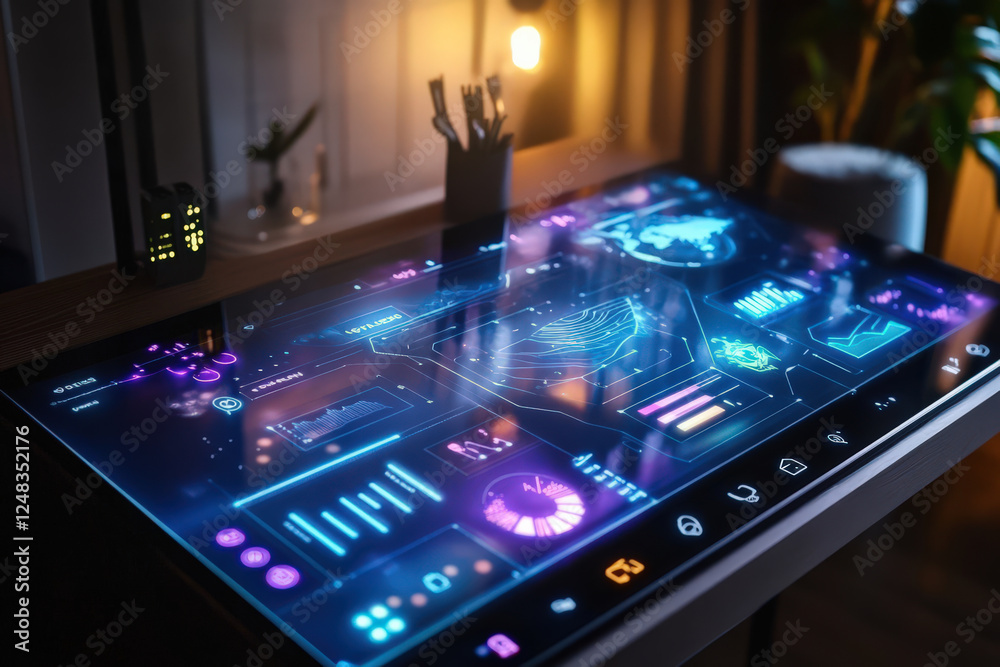 Wall mural futuristic interface displays data with digital insight