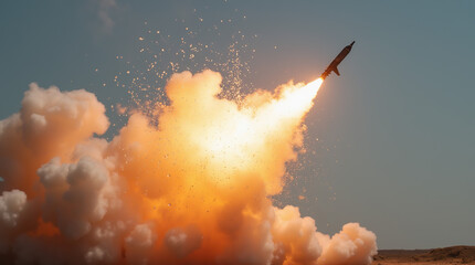 Explosives being launched into the sky during a military exercise showcasing advanced technology.