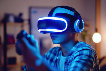 Digital user immersed in futuristic game experience