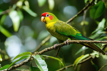 Naklejka premium Colorful parrot observes surroundings