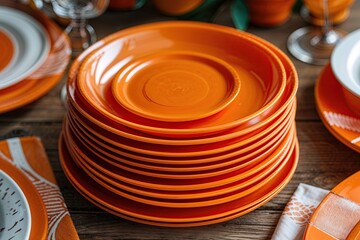 Bunched Bright Orange Plastic Saucers Collection for Fun Tableware Decor