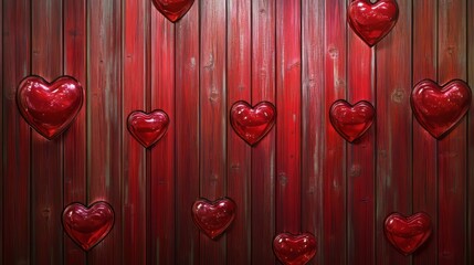 Red hearts on rustic wooden background art