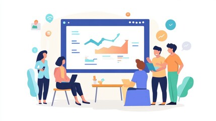 Fototapeta premium A business leader presenting sales automation software to their team, discussing how it can reduce manual work, improve efficiency, and drive better sales outcomes