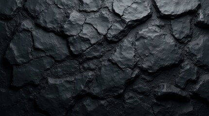 Fototapeta premium Rough Charcoal Black Rock Texture with Jagged Cracks