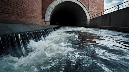 Tranquil Power: Serene Waters Cascading Over a Rustic Stone Dam