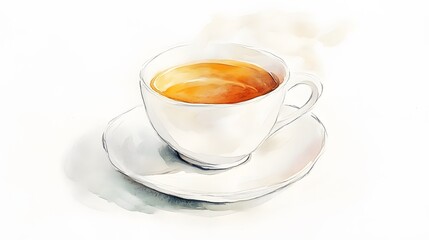 Watercolor image of a cup of tea on a saucer