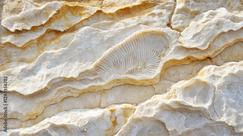 Poster Fossilized Shell Imprinted In Layered Rock Formation