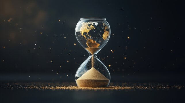 Global climate countdown environmentally conscious hourglass displaying earth fragile balance against time
