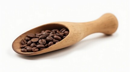Obraz premium Rustic Wooden Coffee Scoop Isolated on White Background