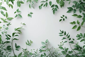 Serene White Background with Soft Green Leaf Designs for Relaxing Presentations