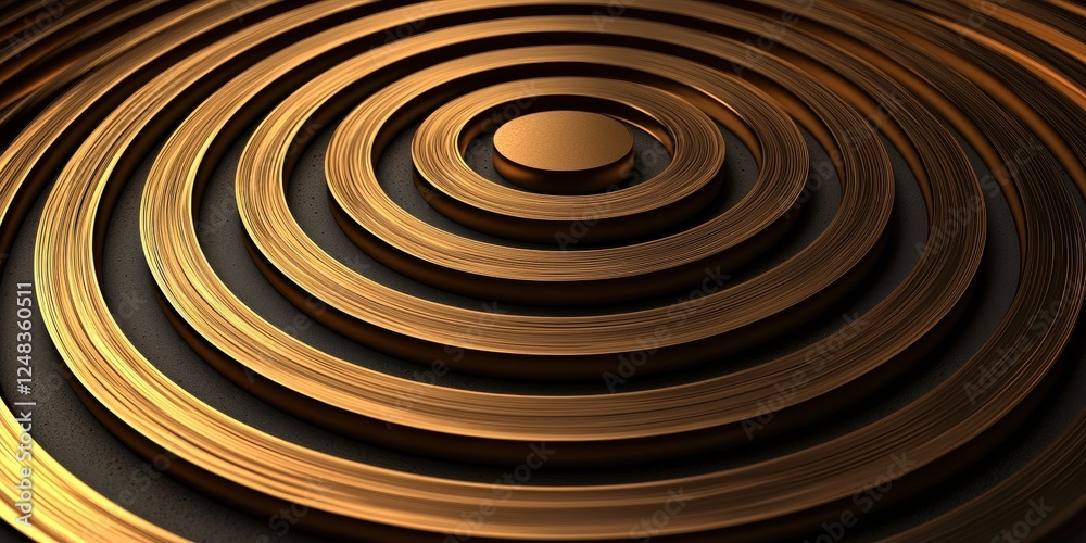 Fototapete a close-up of concentric circular patterns in golden tones, evoking a sense of depth and harmony.