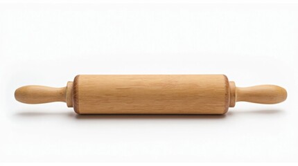 Rustic Wooden Rolling Pin on White Background