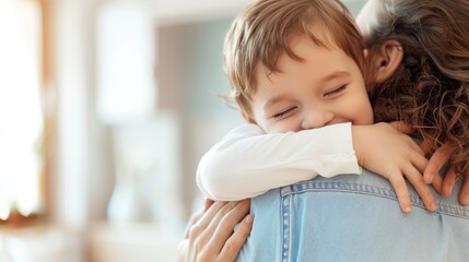 Happy Child Hugging Mom Filled With Joy And Comfort
