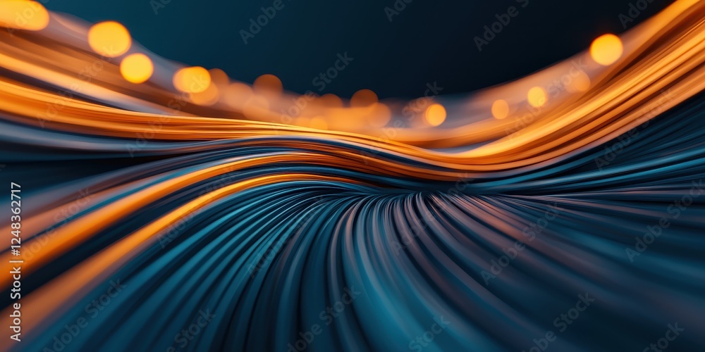 Poster A vibrant abstract wave pattern with glowing orange and blue lines, creating a sense of movement and depth.