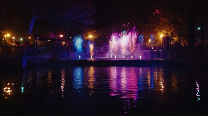 Colorful Fireworks Display at an Evening Zoo Event