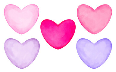 Heart Watercolor Illustration Collection Set in Pink and Purple with Texture Hand Painted