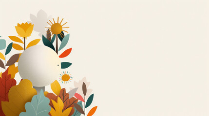 Fall Flora and Whimsical Elements in a Minimalistic Design for Seasonal and Nature Inspiration in Art and Decoration Projects