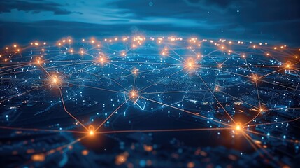 A futuristic image that represents the world being fully connected to technology and the growing importance of connected devices. taken from an elevated position.
