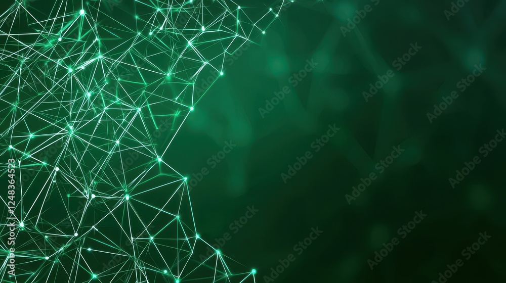 Poster A vibrant green abstract representation of interconnected nodes and lines, symbolizing networks or digital connections.