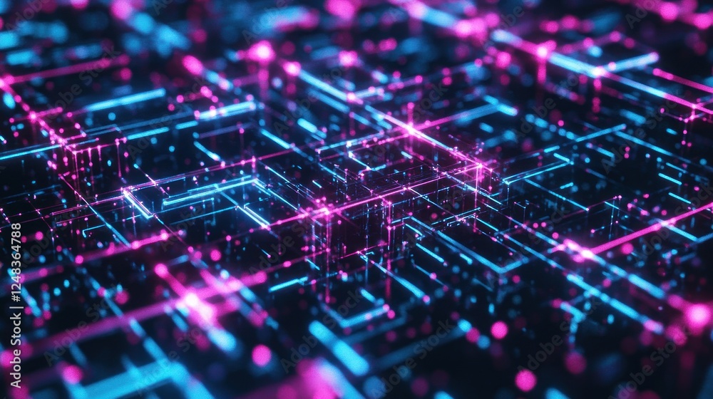 Aufkleber Abstract Neon Grid Digital Network Structure