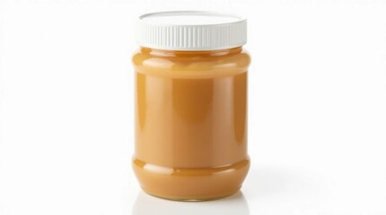 Transparent Jar of Peanut Butter Isolated on White Background