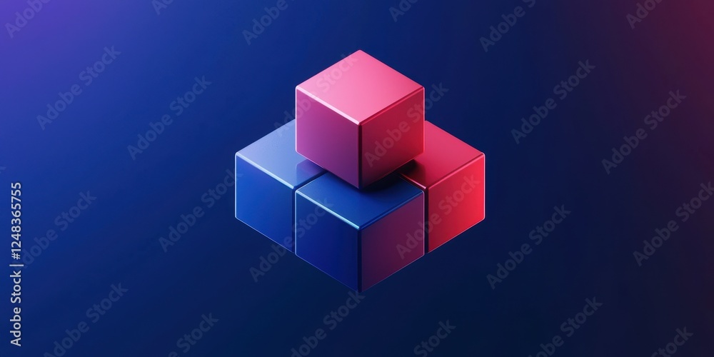 Poster A vibrant digital composition featuring three-dimensional cubes arranged in a stylish stack against a gradient background.