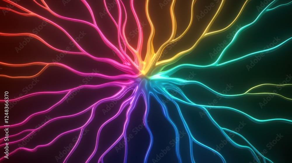 Poster a vibrant display of colorful, swirling lines radiating outward, creating a mesmerizing, abstract pa