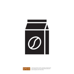 Minimalist Black and White Icon of a Coffee Carton Container Featuring Coffee Beans on a Simple Background for Beverage Related Designs