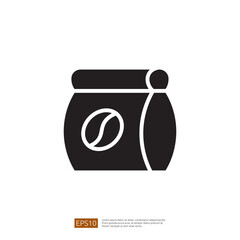 Coffee Icon Illustrating A Powdered Coffee Container With A Bean Symbol In A Minimalist Style Featuring Bold Black Silhouette On A White Background