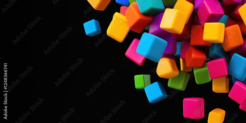 Poster colorful blocks in vibrant hues cascade against a dark background, creating a lively and playful vis