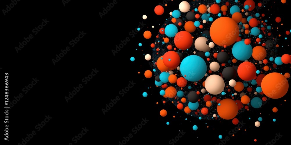 Aufkleber A vibrant arrangement of colorful spheres against a dark background, creating a striking visual effect with a sense of depth and dimension.